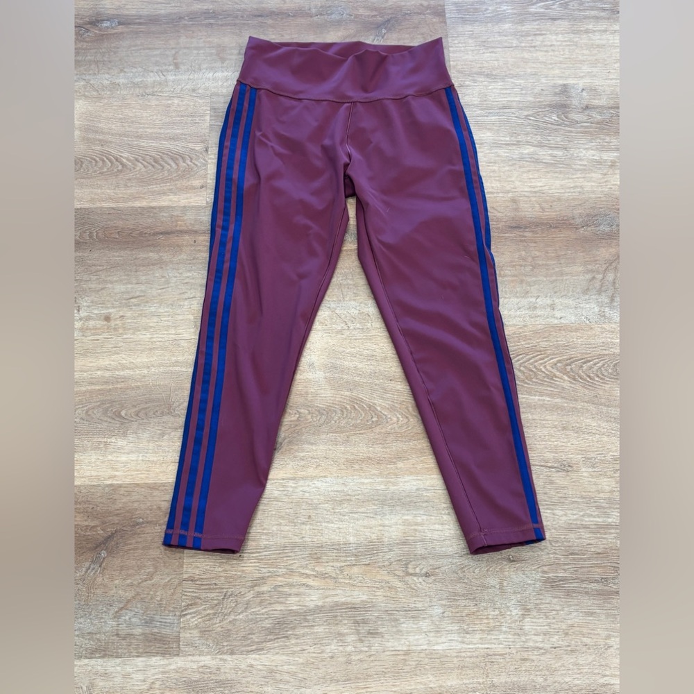 EUC!! Adidas Maroon and Blue Striped Leggings - Size L